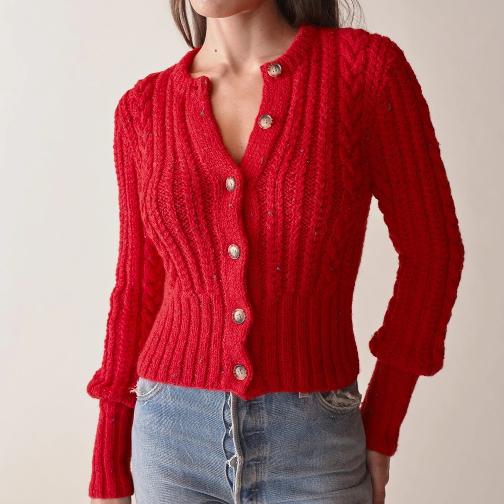 DÔEN Red Knit Audrey Cardigan